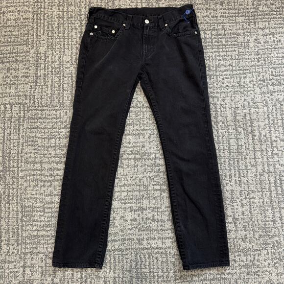 True Religion Jeans Mens 36 Black Denim Back Flap Premium USA - Picture 1 of 9